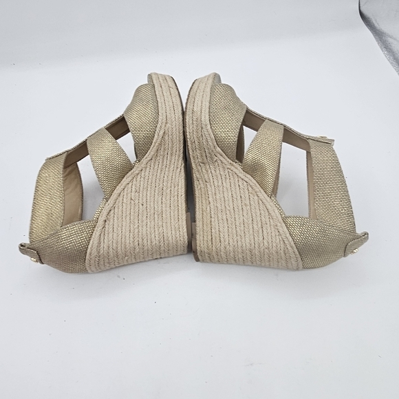 Michael Kors Damita Tan Sand Canvas Zip Wedge Espadrille Platform Sandal Sz 9.5 - Picture 5 of 12